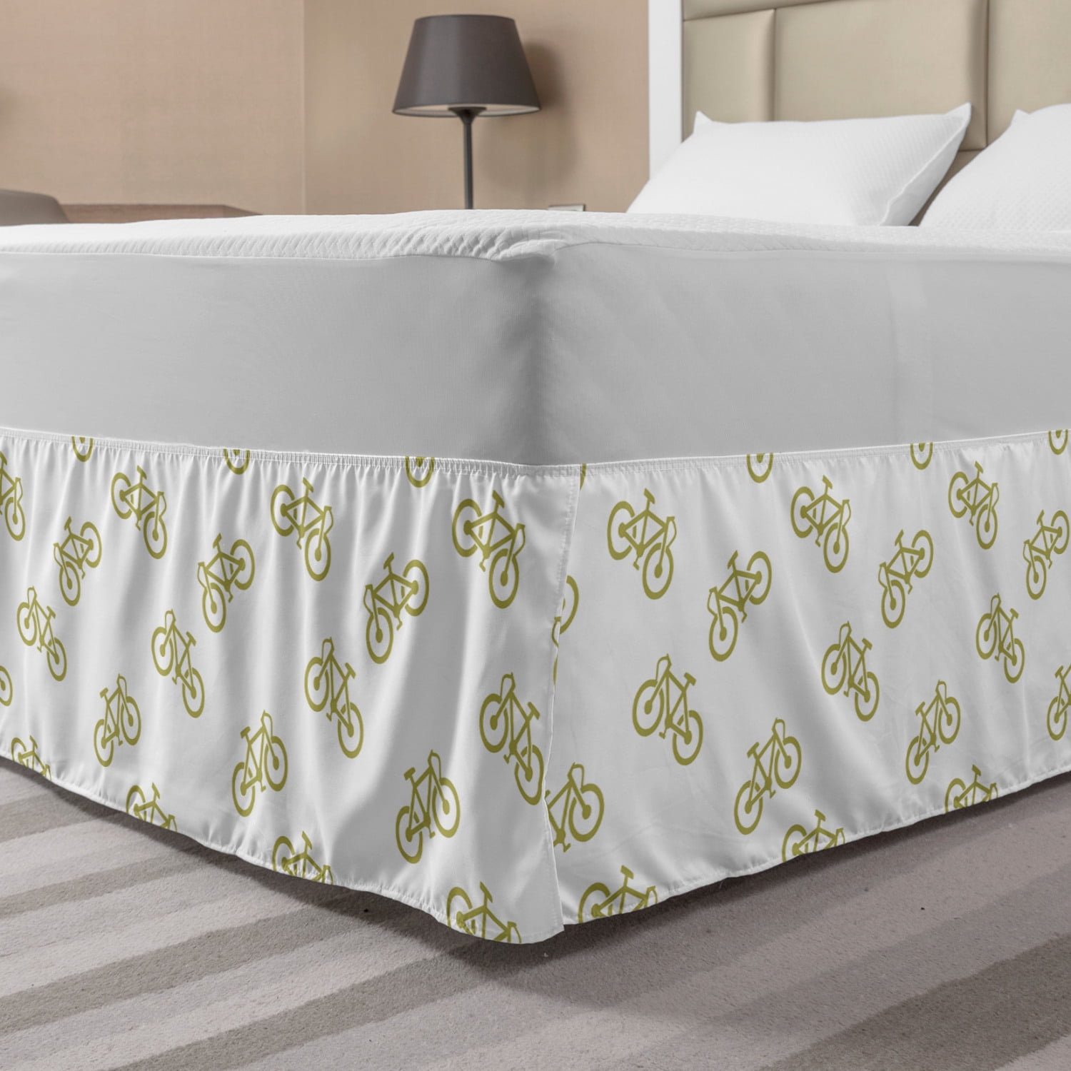 Khaki Bed Skirt, Monochromatic Minimal Pattern with Simple Design