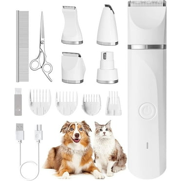 Kidsjoy Dog Clippers , Dog Grooming Kit, Rechargeable Low Noise Cordless Pet Clippers with 4 Size Trimmer Head, Complete Set of Dog Grooming Tools for Dogs, Cats and Other Pets