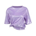thumbnail image 3 of SHITINN Women's Shiny Glossy Solid Color Turtleneck Short Sleeve Tee Shirt Top Women's Short Sleeve Tops Womens Casual Tops Tops for Women Trendy Summer, 3 of 3