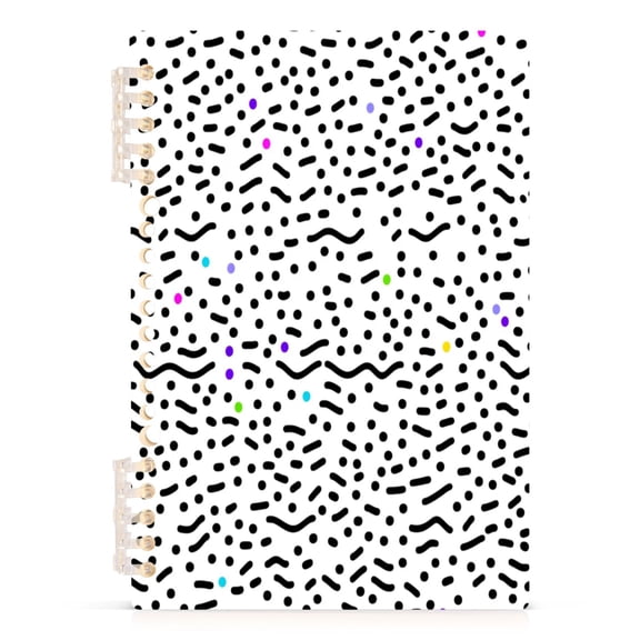Black and Colorful Dotted A5 8.3x5.7in PP Notebook, Adjustable Rings, 60 Sheets, Diary or Journey Note