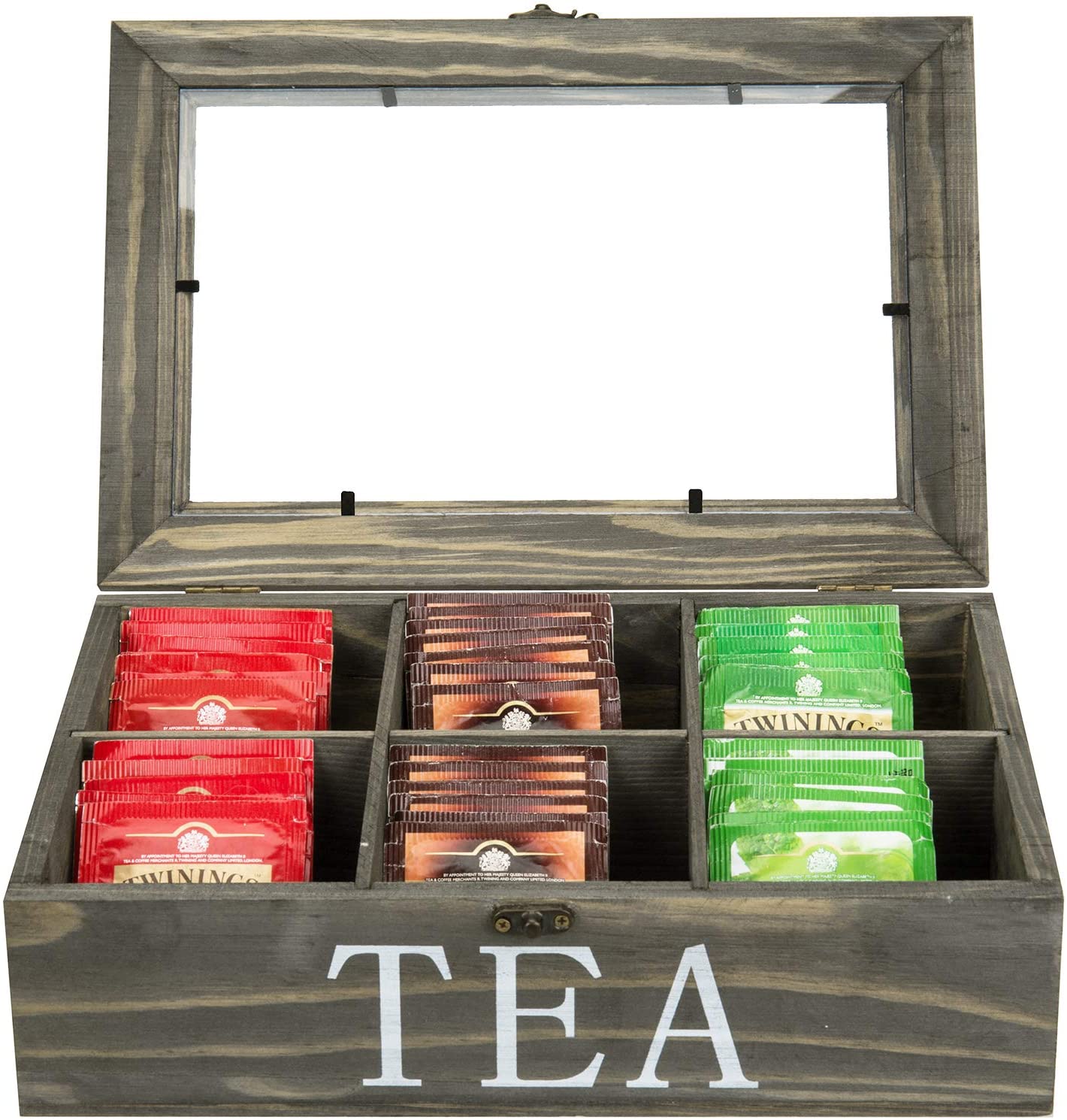 MyGift Vintage Gray Wood Tea Bag Storage Box