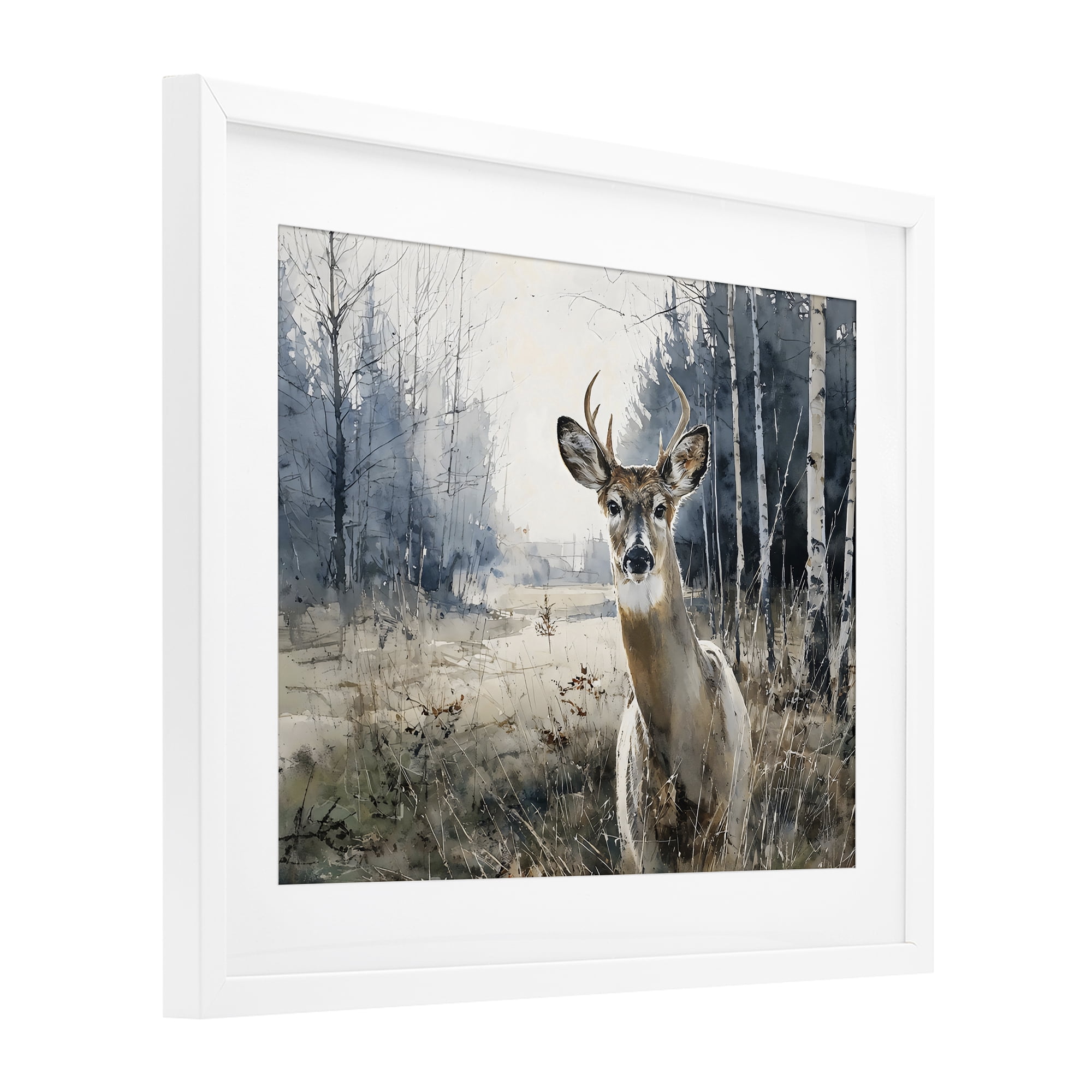Stupell Industries Deer in Winter Wilderness White Framed Print Under Glass, design by Franklyn Gregory