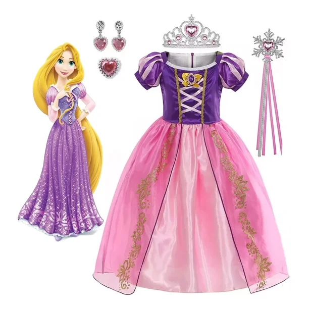 Disfraz De Princesa Rapunzel / Tangled Vestido, Niñas Fiesta Cosplay, Vestido De Princesa Rapunzel De Pelo Largo Enredado