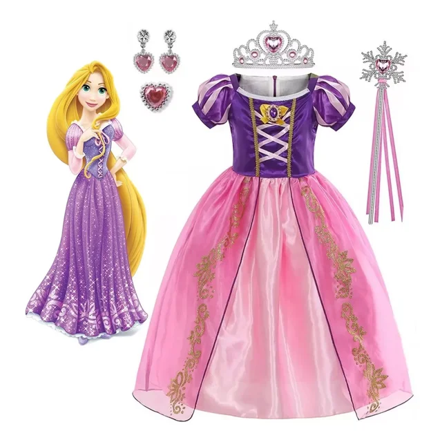 Disfraz De Princesa Rapunzel / Tangled Vestido, Niñas Fiesta Cosplay, Vestido De Princesa Rapunzel De Pelo Largo Enredado