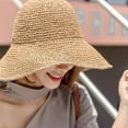 thumbnail image 3 of CoCopeanut Summer Autumn Hats for Women Retro Flat Drooping Hat Brim Hand-made Straw Hat Ladies Outdoor Sun Protection Beach Straw Hat, 3 of 6