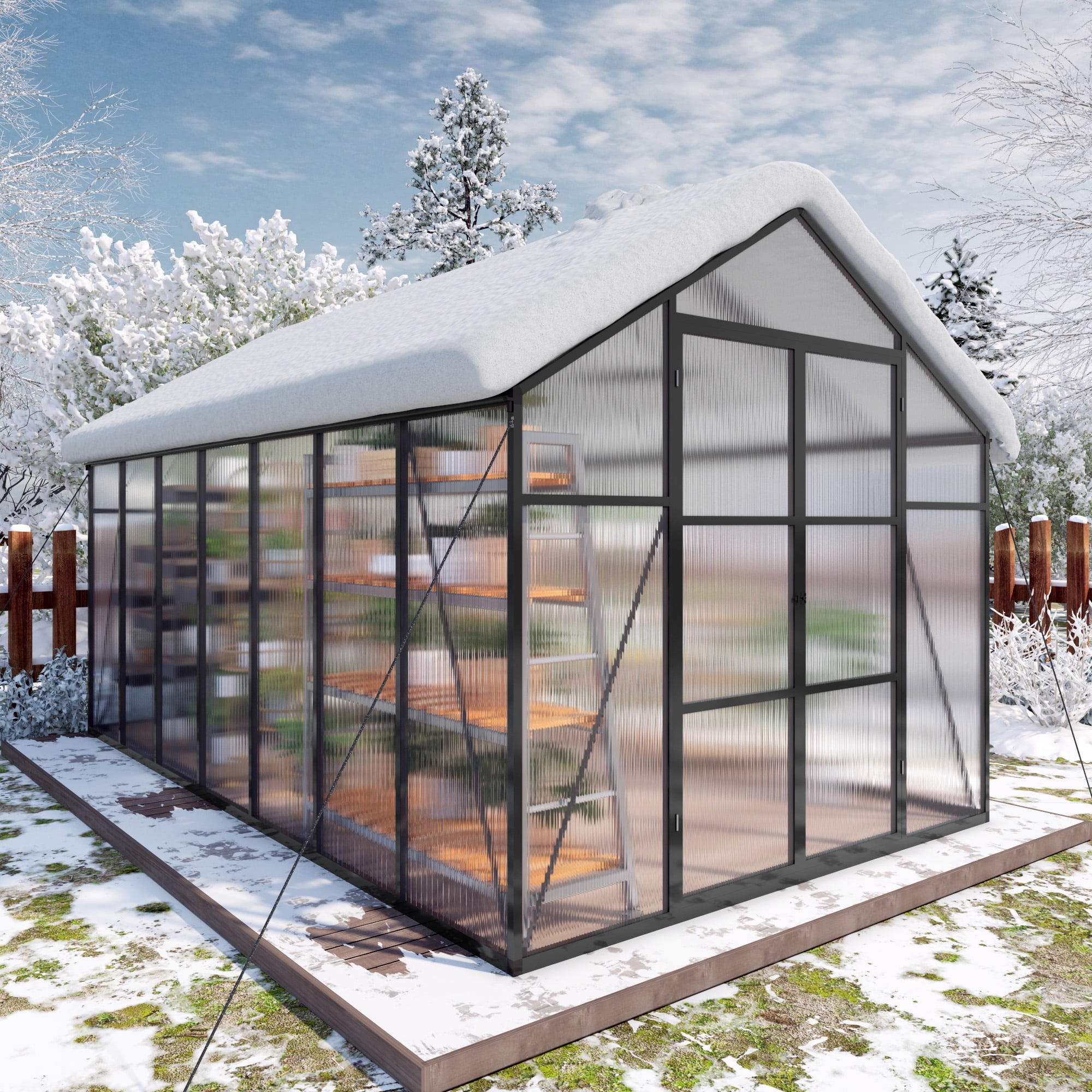 8x14FT Greenhouse Kit, Outdoor Heavy Duty Walk-in Greenhouse, Aluminum Frame with Vent, for Backyard or Garden, Black