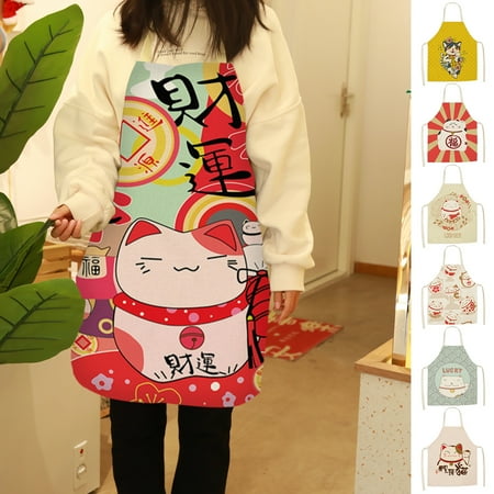 

Kitchen Bib Sleeveless Waterproof Flax Cute Lucky Cats Cooking Apron Baking Accessories