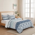 thumbnail image 5 of King Quilt Set 96''x106'', Blue Striped Lightweight Bedspread Coverlet Set with 2 Pillow Shams, Boho Modern Geometric Abstract Art Ethnic Breathable All Season Quilt Bedding for Bedroom/Guest Room, 5 of 9