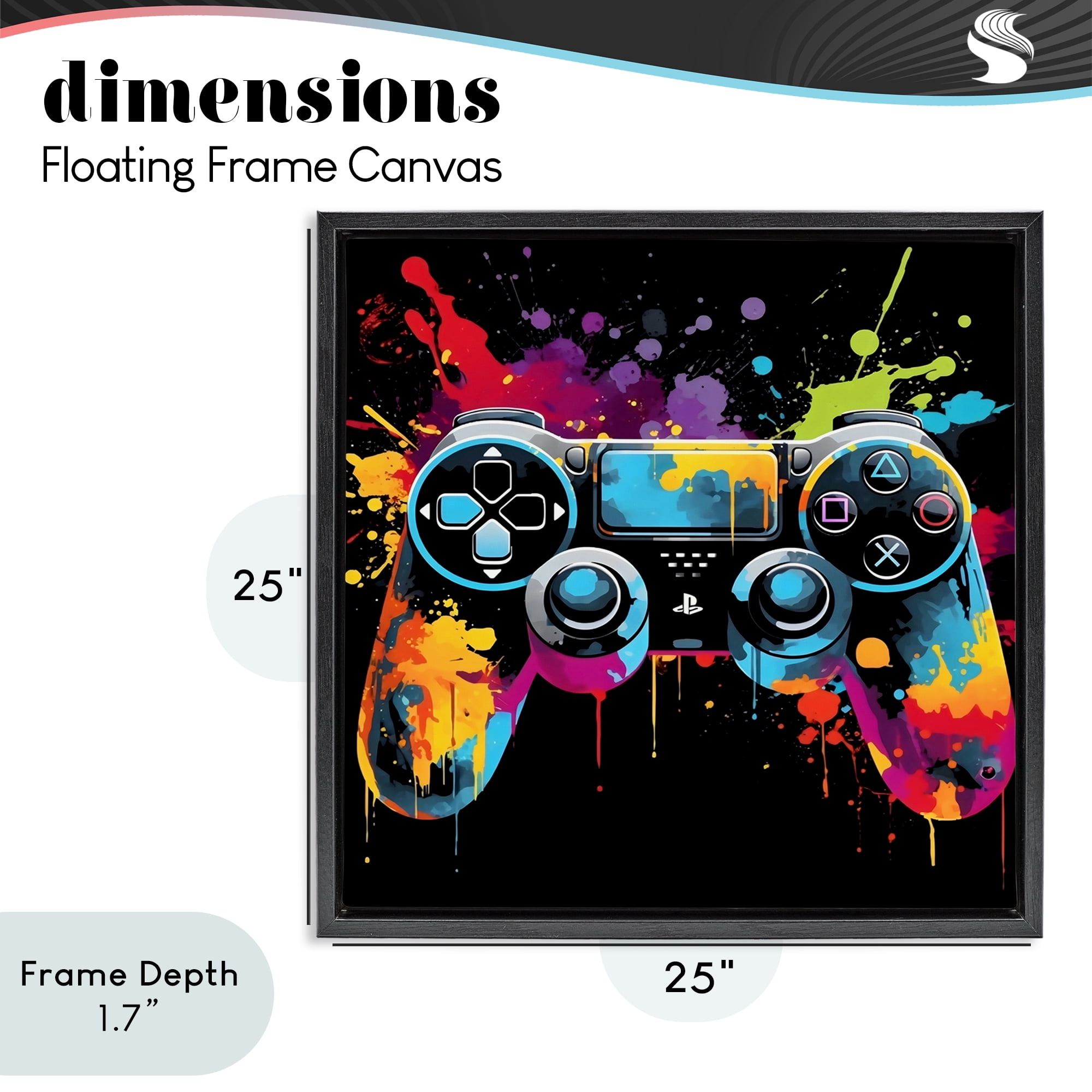 Stupell Industries Paint Splash Game Controller Black Framed Floater Canvas Wall Art, design by Creative Studio