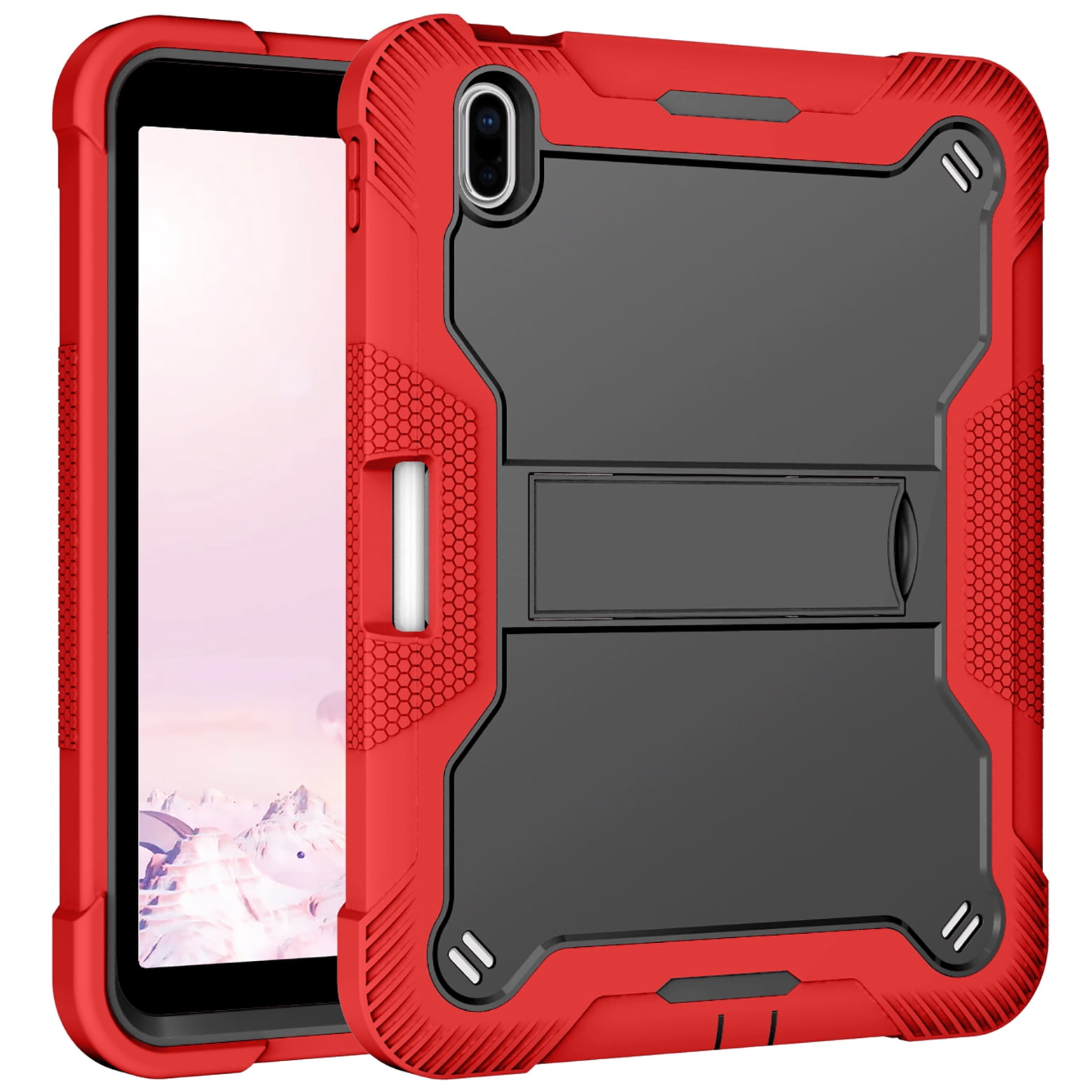 Feishell Case for Apple iPad 10th Generation 10.9 inch (2022),Three Layer Protection Shockproof Hybrid Armor Heavy Duty Rugged Kickstand Protective Cover with Built-in Pencil Holder,Red