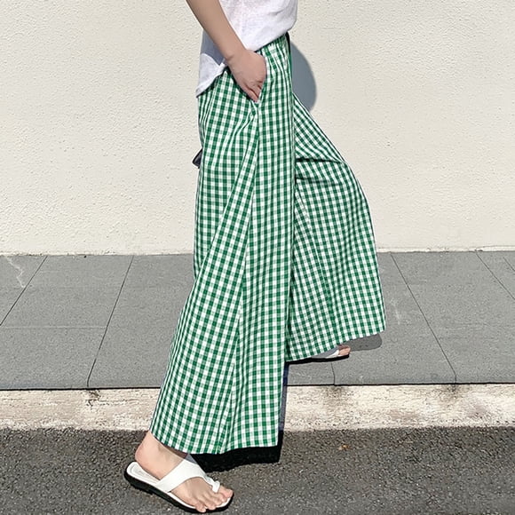 Alitao Lounge Pants Women Wide Leg Pants Woman Plaid Wide Leg Culotte Pants Gingham High Elastic Waisted Cropped Palazzo Pants With Pockets Baggy Pants Women'S Pants Green L