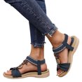 thumbnail image 5 of IWRICH Womens Low Wedge Sandals Arch Support Summer Beach Shoes Comfort Walking Bohemian Footwear Blue 8.5, 5 of 5