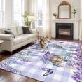 thumbnail image 2 of Purple Flowers Area Rugs 5'x7', Washable Small Throw Rugs for Laundry Room Playroom, Weeping Spring Floral Bicycle Checkered Indoor Outdoor Rug Non-Slip Low Pile Carpet Runner Reversible Floor Mats, 2 of 8