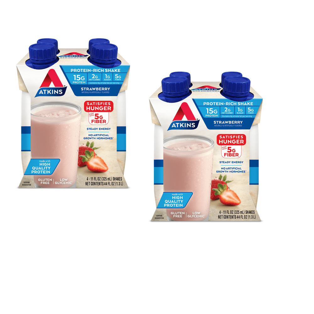Atkins Gluten Free ProteinRich Shake, Strawberry, Keto Friendly, 4