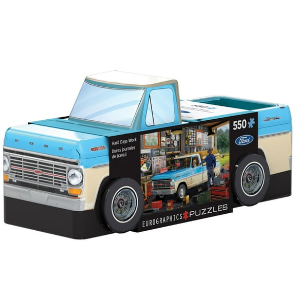 Eurographics: Puzzle Tin: Hard Days Work Ford Pick-Up - 550 Piece Jigsaw - Collectible Decorative 1967 Blue Truck Shaped Tin, 13 x 19", Nostalgic Gift