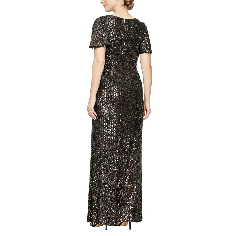 alex evenings women's long sequin dress with flutter sleeves Alex Evenings Women's Sequined A-Line Dress - Icy Orchid main image 0