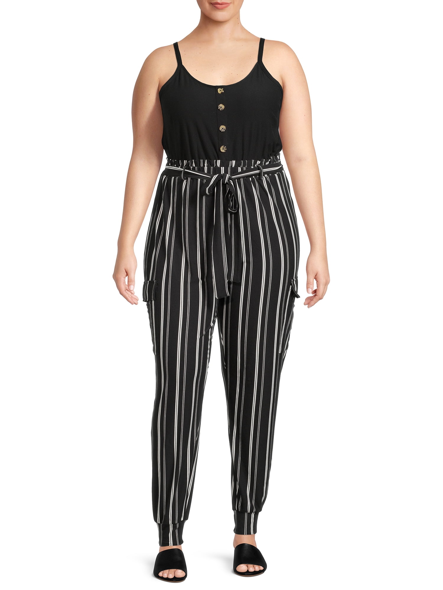 No Boundaries Juniors' Plus Size Paper Bag Waist Jumpsuit