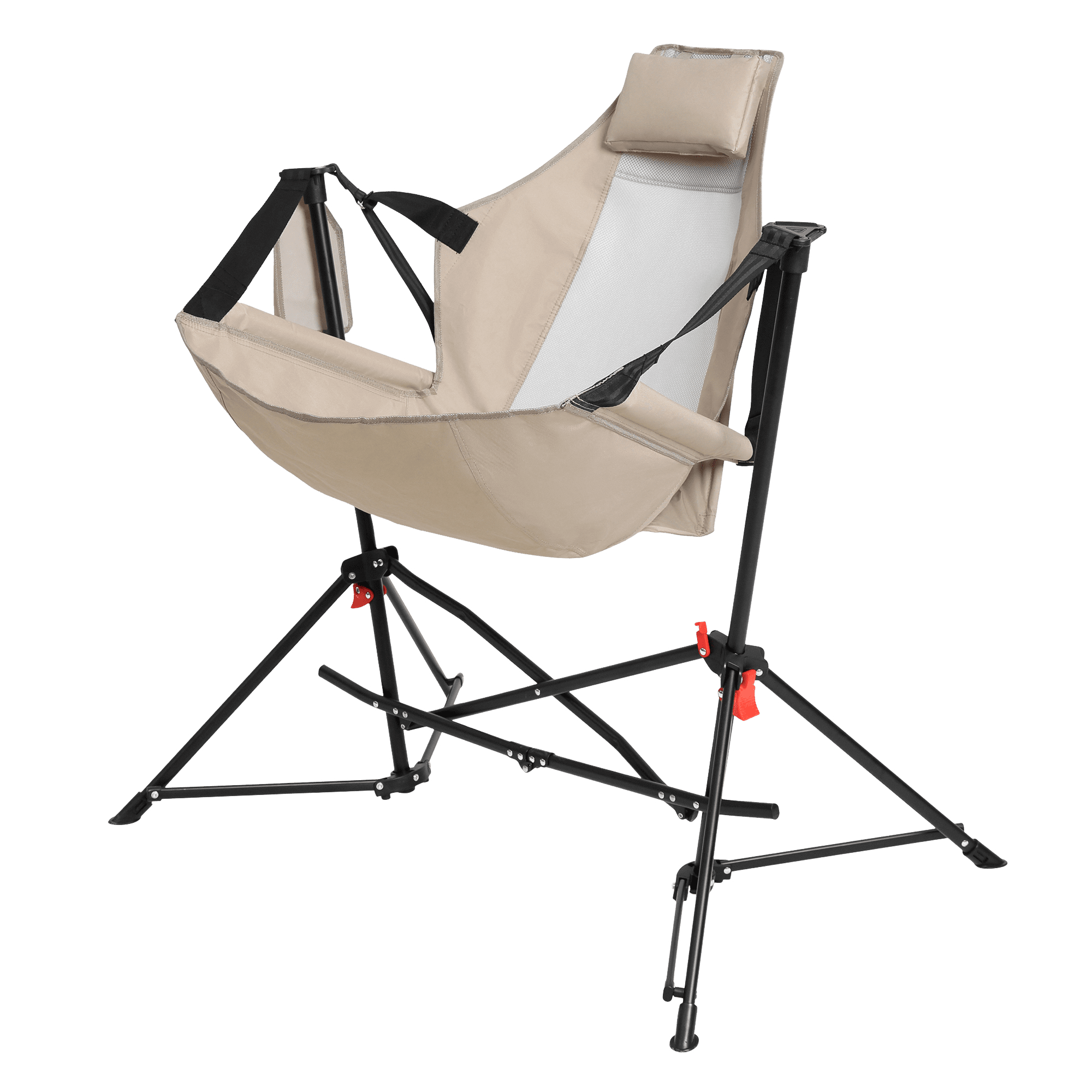 Leumius Hammock Camping Chair,Oversized Folding Camping Chair with Pillow Cup Holder, Recliner with Carry Bag for Outdoor Travel Lawn Backyard,Khaki