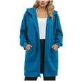 thumbnail image 2 of Qetyuw Long Hooded Jackets for Women Plus Size Long Sleeve Open Front Cardigans Coat Solid Color Casual Jacket Outwear, 2 of 8