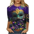 thumbnail image 3 of QATAINLAV Mardi Gras Shirts for Women Carnival Party Tunic Blouses 3/4 Sleeve 3D Print Casual Fashion Shirts Tops Multicolor S 50% Percent Off Deals Today, 3 of 6