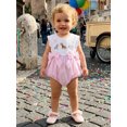 thumbnail image 4 of Cenuakty Baby Girls Birthday Day Romper Sleeveless Animal Embroidery Striped Patchwork Bodysuit with Bow, 4 of 9