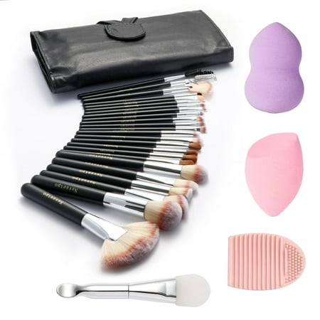 Makeup Brushes Quality Make Up Brushes 28Pcs Makeup Brushes Set Professional & Beginner Make-up Sets & Case Brushes & Sponges Travel-Friendly Roll-up Beauty Gift Sets for Women BLACK