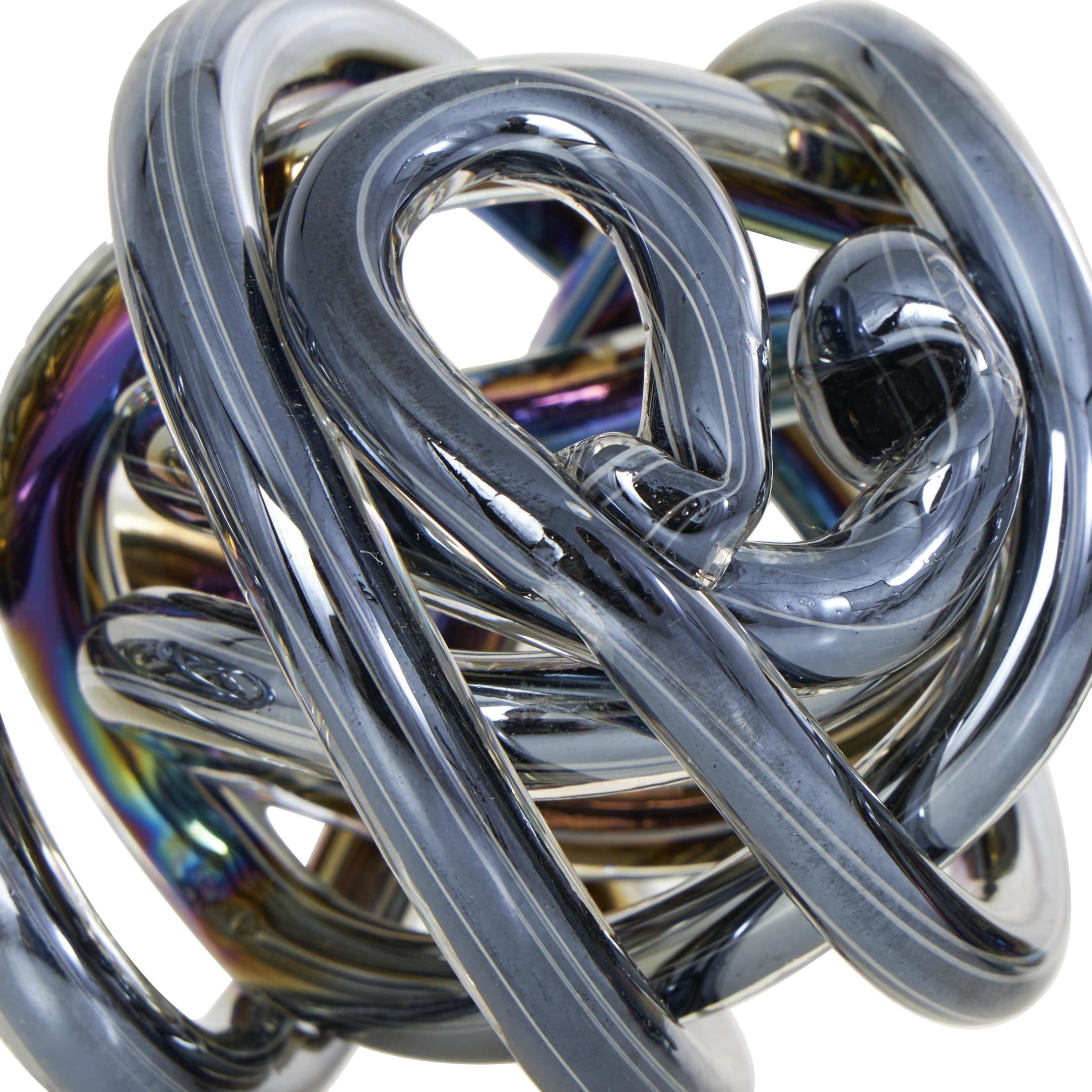 5", 4", 4"W Dark Gray Glass Handmade Iridescent Knotted Ball Abstract Sculpture, by DecMode (3 Count)