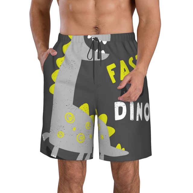 Balery Cute Dinosaur Traje de Baño Estilo Hawaiano para Hombre, Shorts de Secado Rápido con Bolsillos-Small