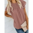 thumbnail image 6 of Sidefeel Womens Crewneck Lace Crochet Chiffon Tops Swiss Dot Ruffled Short Sleeve Casual Shirts Flowy Blouses Tops, 6 of 9