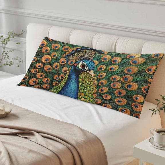 Peacock Body Pillow Cover, Pillowcase Protectors with Zipper, Breathable Decorative Throw Pillow Case Cover, Watercolor Animal Vintage Farmhouse Pillow Shams for Couch Sofa 20x54Inch
