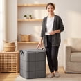 thumbnail image 6 of Foldable Storage Bag With Reinforced Handles, Large Capacity Zippered Home Dorm Organizer for Bedding & Clothes, Dark Gray, 20"x20"x24", 6 of 6