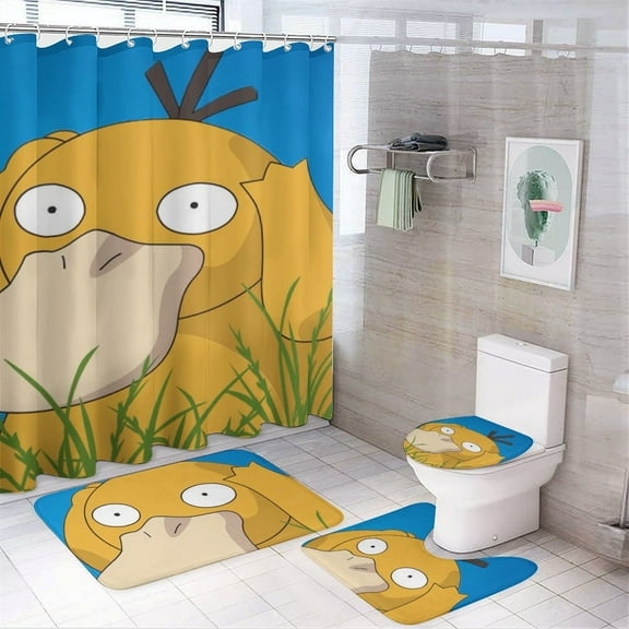 Psyduck 4 Pcs Shower Curtain Set with Non-Slip Rug, Toilet Lid Cover and Bath Mat, Colorful Waterproof Shower Curtain with 12 Hooks, Bathroom Decor Accessories 72" x 72"