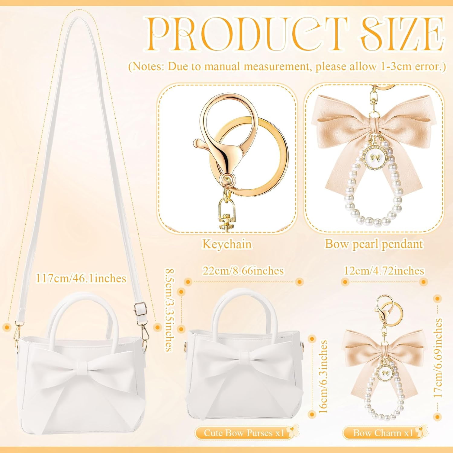 Cute Purses for Women Leather Crossbody with Bow Charm Small Handbags with Adjustable Shoulder Strap