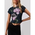 thumbnail image 2 of Raccmtaty Women's Summer Casual Crop Tops Short Sleeve Crewneck Flower Print Short T-shirt, 2 of 6