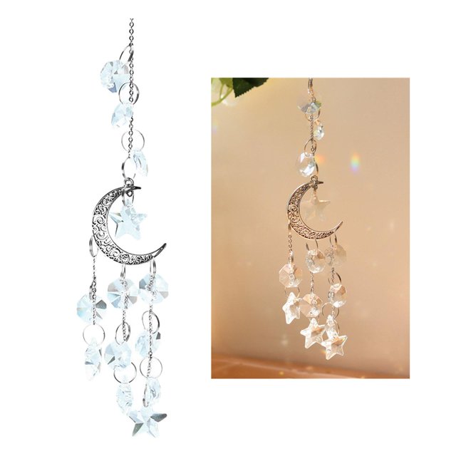 y estrella de cristal atrapasoles colgante candeliere cuenta decoración colgante adornos de prisma, de ornamento de cristal atrapasoles Plata Colco colectores de sol