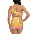 thumbnail image 5 of Haiem Pink Ice Cream Women's One Piece Swimsuits Tummy Control One Shoulder Bathing Suits Ruffle Swimwear-Large, 5 of 8