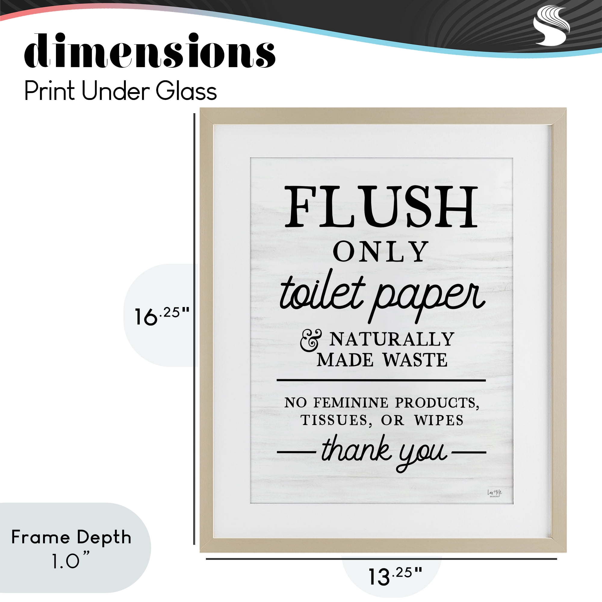 Stupell Industries Flush Only Toilet Paper Rules Birch Framed Print Under Glass, design by Lux + Me Designs