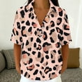 thumbnail image 6 of ClodeEU Women's Collared Print Short Sleeve V Neck Blouse,Casual Loose Fit Top Pink,Women's Plus L, 6 of 8