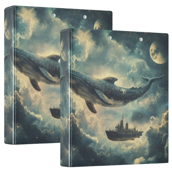 FORMRS 3 Ring Binder 1.5 inch with Pockets Set of 2 Clip Board 200 Sheets Capacity, Beige Floating Whale