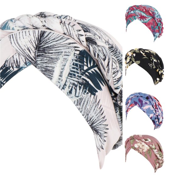 XIAOCHA Womens Pattern‑Print Turban Printed Hats for Casual Home Rest Turbanhats,White