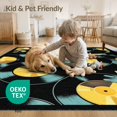 thumbnail image 4 of ODIKA 4'x6' Washable Area Rug Stain Resistant, Low Pile, Easy Care Music Note Vinyl Record Retro Album Player Disc Motif Round Cd for Dorm Room, Small Living, 4 of 7