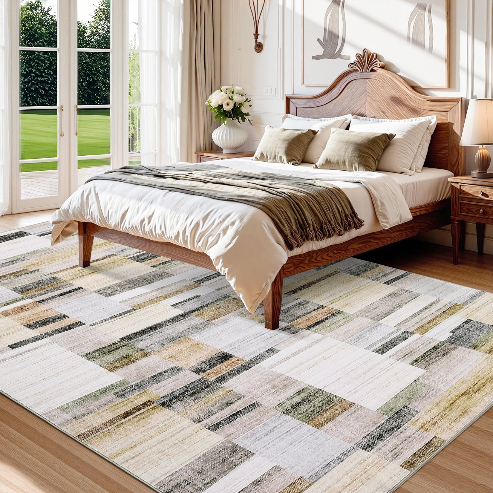 Garvee Geometric Area Rug 9x12 Modern Washable Rug for Living Room, Non-Slip Stain Resistant Indoor Carpet for Bedroom Dining Room Office, Khaki