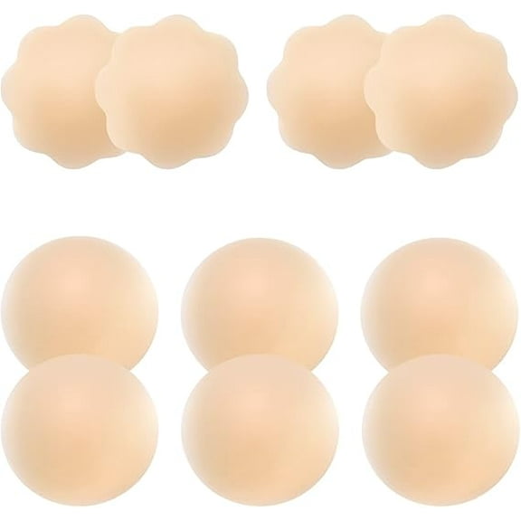 AMFLOWER 5 Pairs Nipple Covers, Invisible Nipple Covers for Women, Silicone Petals/Pasties Nipple Covers Reusable Washable Nude