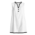 thumbnail image 5 of VBVC Women's Crew Neck Sleeveless Shift Dress,Color Block Trim Tunic Dress For Women,Ladies' Casual Button Detail Mini Dress with Pockets,White,S-2XL, 5 of 7