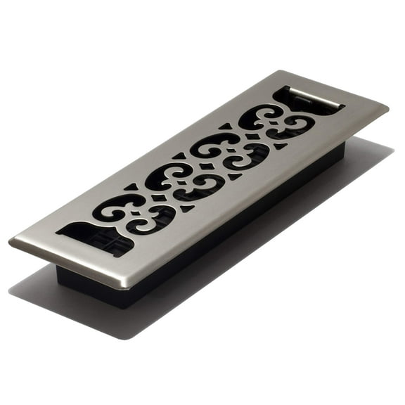 Decor Grates SPH210-NKL 2 10-Inch Scroll Floor Register, 2x10, Brushed Nickel Finish