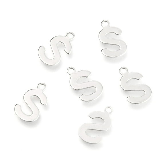500 pc Non-Tarnish 201 Stainless Steel Charms Alphabet Letter.S 12.4x7.3x0.6mm Hole: 1.4mm