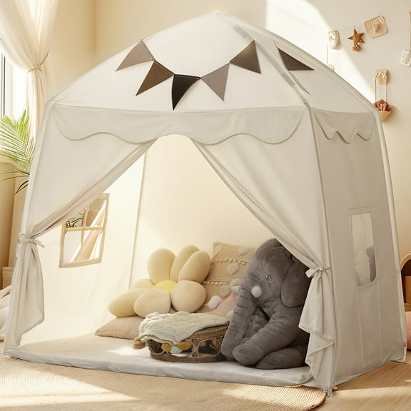 Large Kids Play Tent with Flags & Star, Portable & Foldable Teepee, Indoor Outdoor Dome Tent Playhouse, Bed Tent Bed Canopy for Boys & Girls, 51x39x51in, Toys Not Include, Mother's Day Gifts