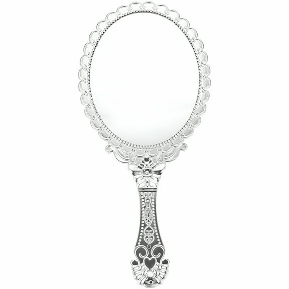 ACDANC Vintage Embossed Oval Makeup Hand Mirror - Silver