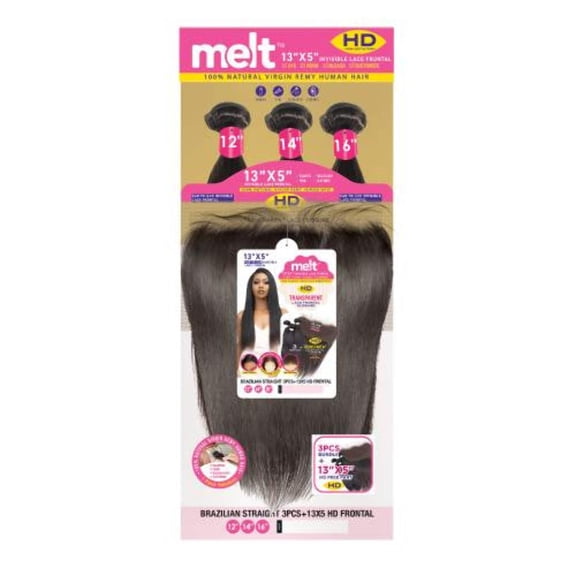 Natural Virgin Remy Human Hair Melt Brazilian Straight 3pcs with 13X5 HD Frontal