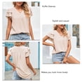 thumbnail image 5 of Apricot XL Summer V-Neck Ruffle Sleeve Blouse - Pure Color Loose Fit Short Sleeve Top for Women, 5 of 6
